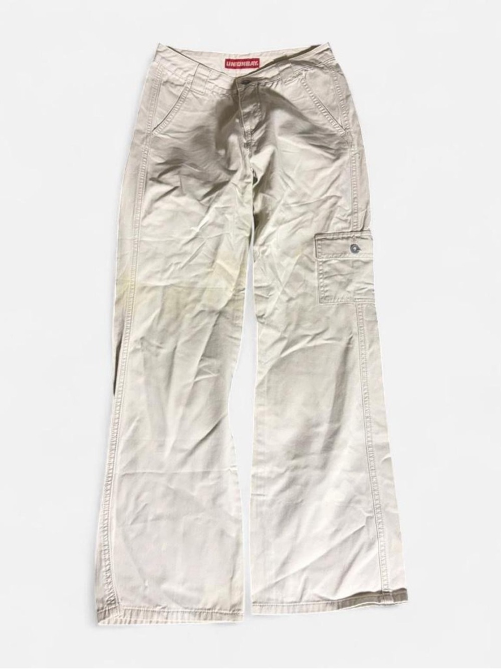 Union Bay cream cargo pants with button fly and adjustable waist